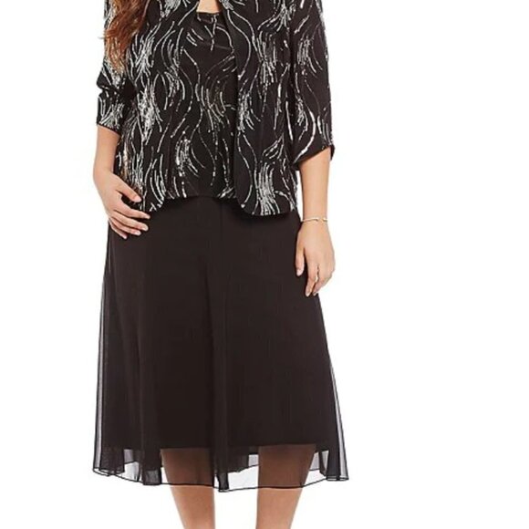 Alex Evenings Plus Size Sequin Mandarin Collar Neck 3/4 Sleeve Jacket Blazer - Picture 2 of 6